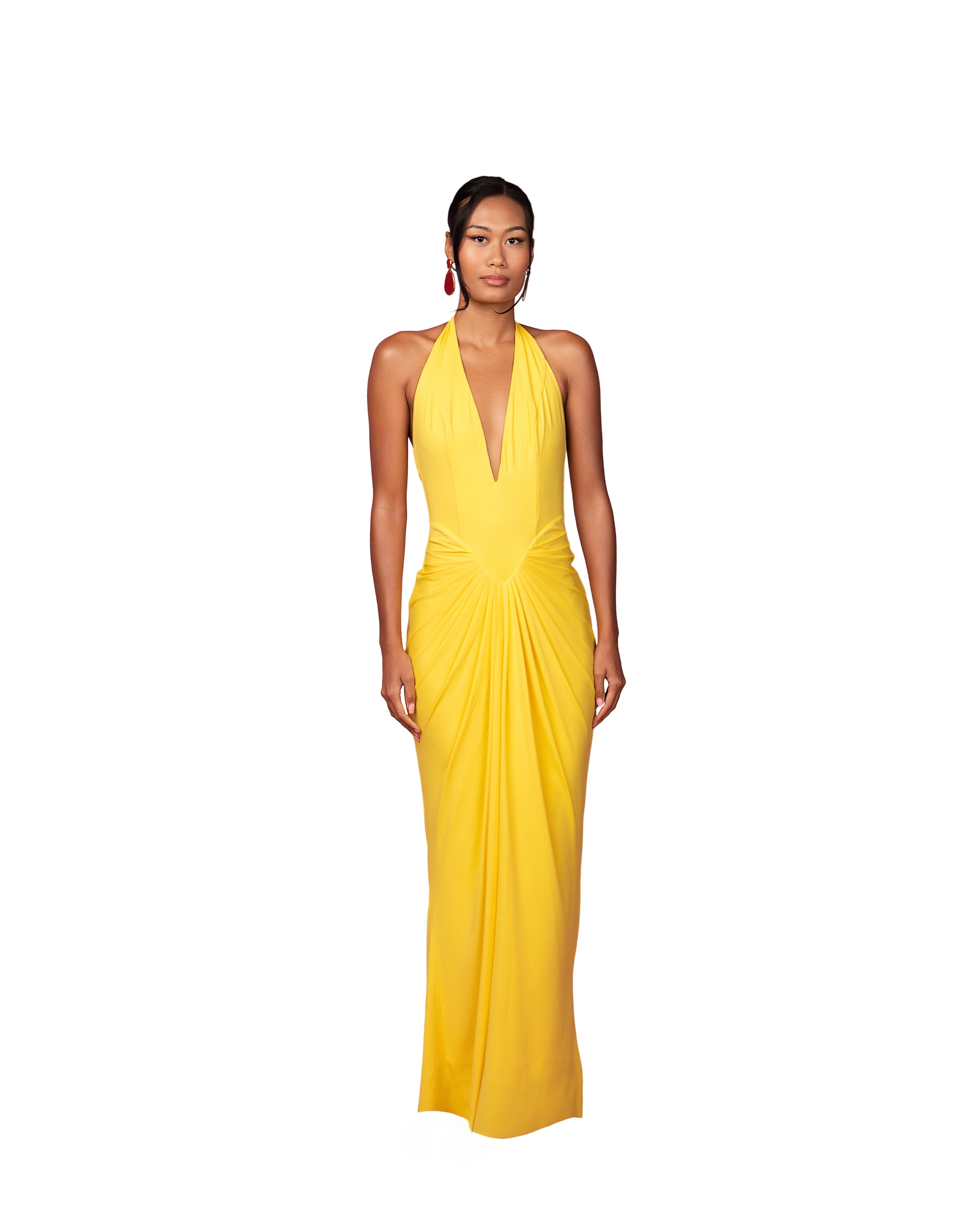 Adah Plunge Drape Maxi- Yellow