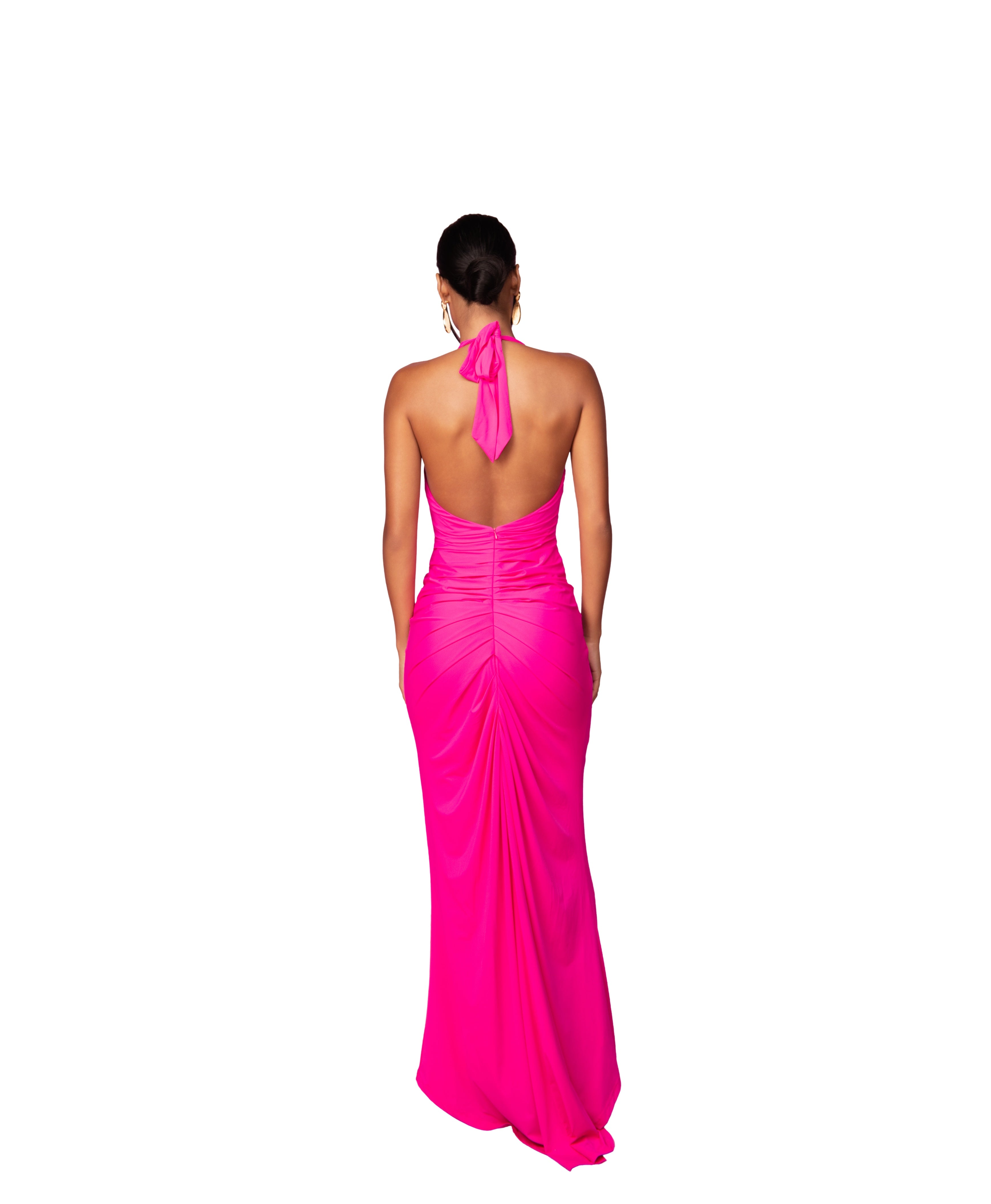 Adah Plunge Drape Maxi - Fuchsia