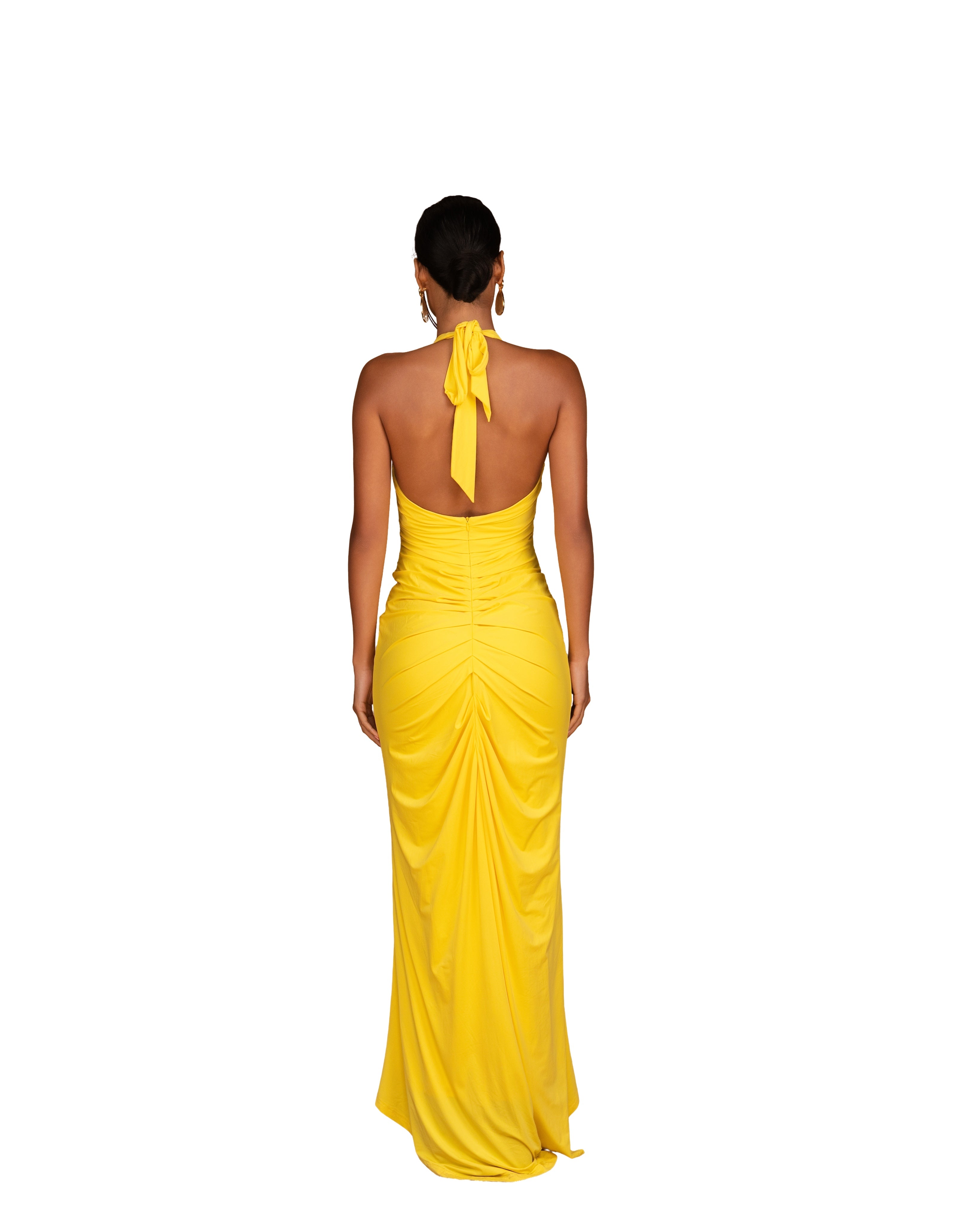 Adah Plunge Drape Maxi- Yellow