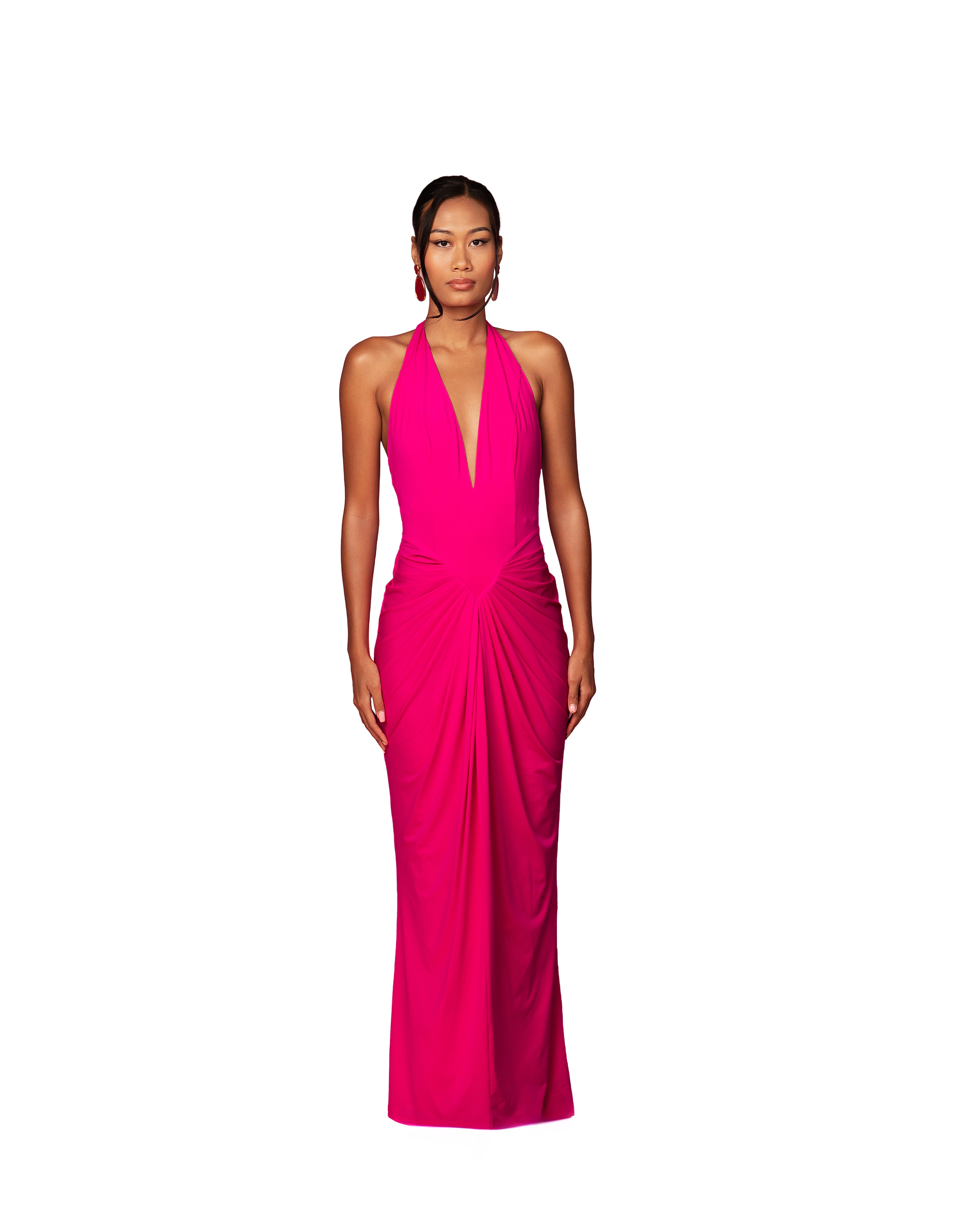 Adah Plunge Drape Maxi - Fuchsia